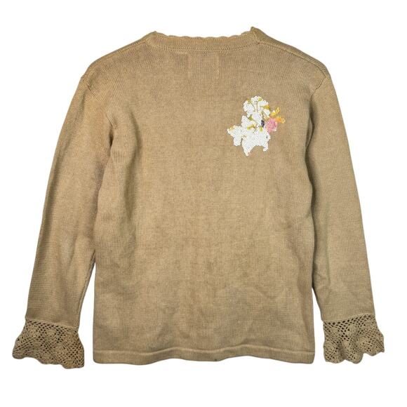Storybook Knits Alphonse Muchas Flower Sequin Cardigan Sweater Tan Beige Small - Picture 2 of 8